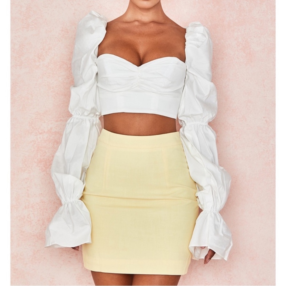 House of CB White Puff Sleeve Crop Top